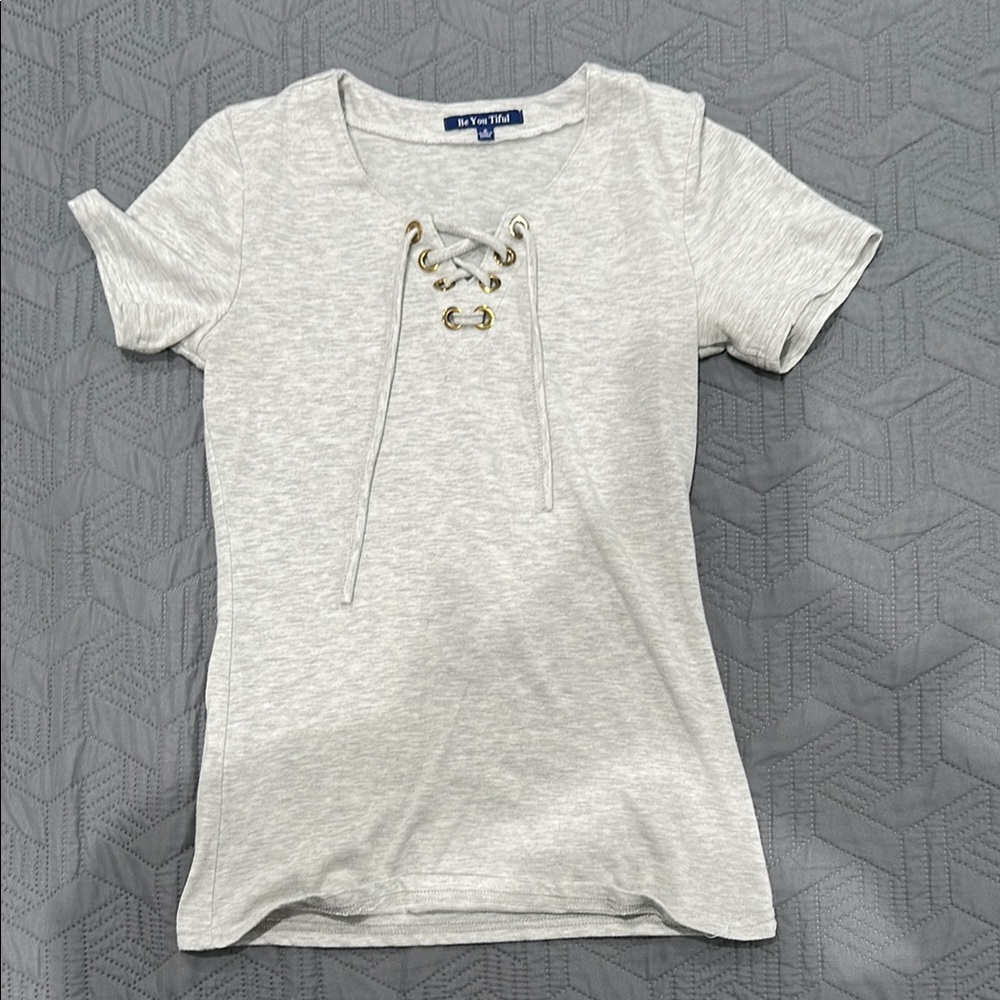 Women's Gray Lace-Up Top